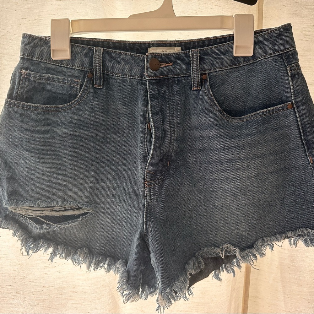 Blue Jean Shorts with Distressed Frayed Hem
